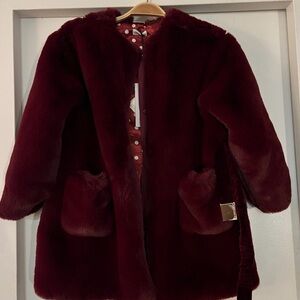 MonnaLisa Plush Faux Fur Teddy Jacket in Burgundy